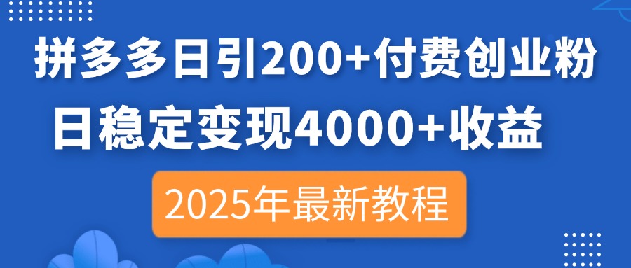 （14217期）拼多多日引200+付费创业粉，日稳定变现4000+收益，2025年最新教程-大学生副业网