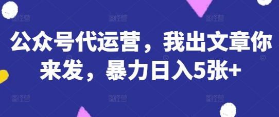 公众号代运营，我出文章你来发，暴力日入5张+【揭秘】-大学生副业网