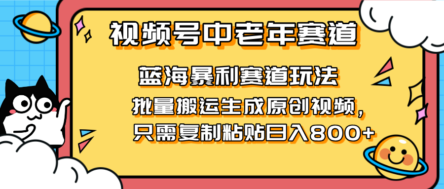 (14314期)2025视频号中老年短视频蓝海暴利风口!复制粘贴搬运视频单日赚800+,无...-大学生副业网