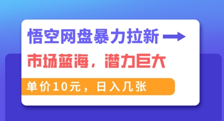 悟空网盘暴力拉新：一单10元，市场空白，日入几张-大学生副业网
