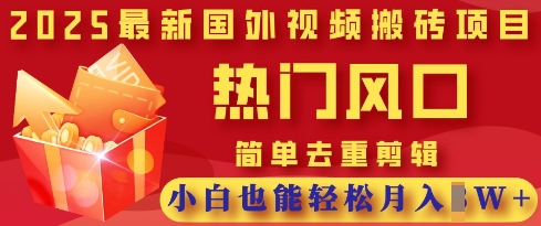 2025最新视频搬砖项目，热门风口，简单去重剪辑，小白也能轻松月入过W-大学生副业网